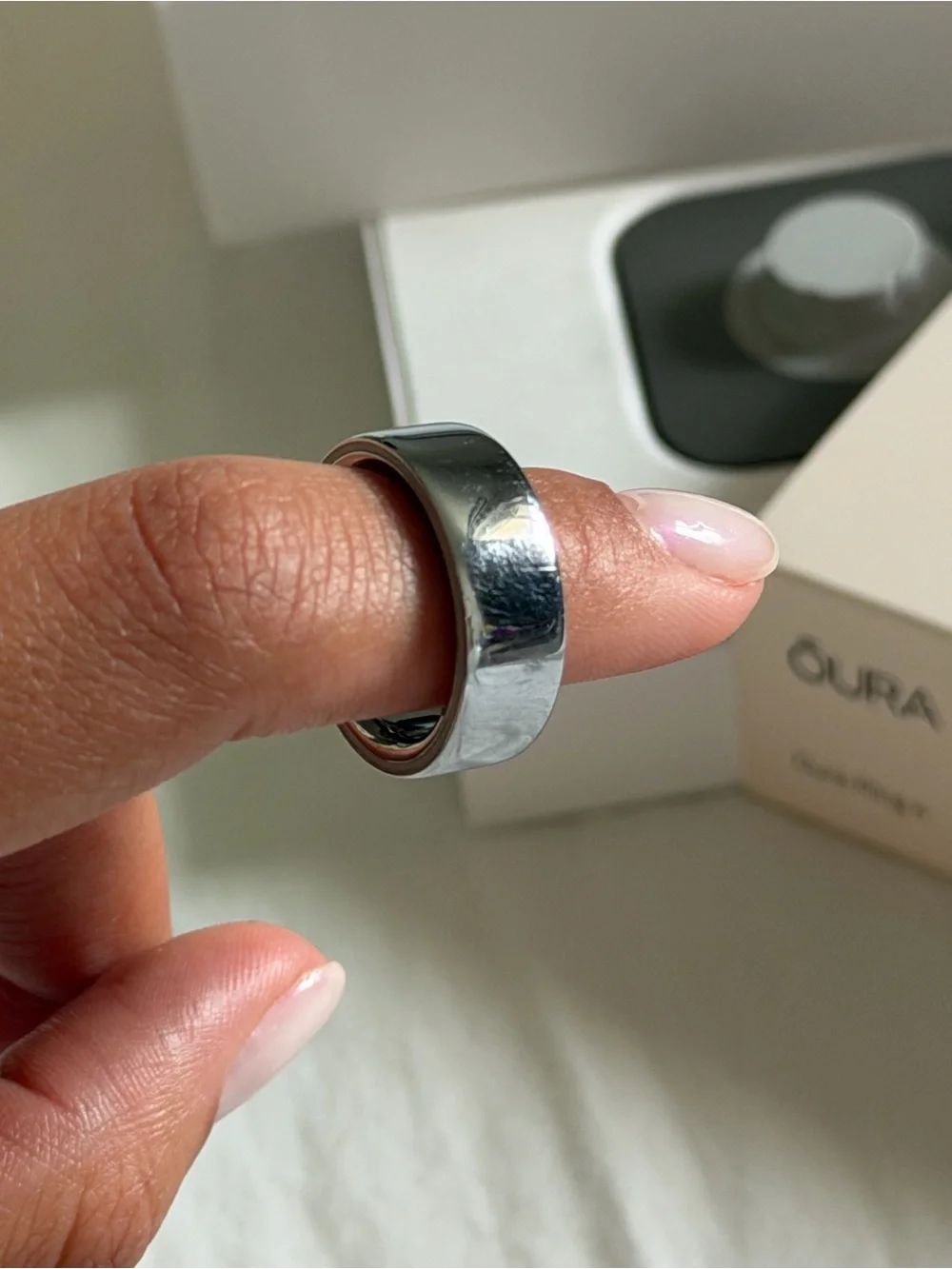 Oura Ring Size 8 Silver with Charging Dock and Box